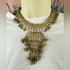 Vintage Brass Bohemian Necklace with Intricate Metalwork